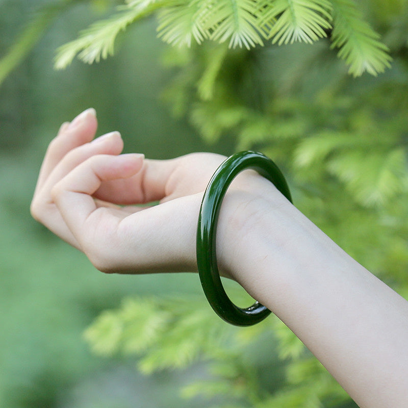 ATELIER-TIBET – Bracelet Jonc Longevity en Jade Cyan Naturel | Harmonie & Longévité Symbolique