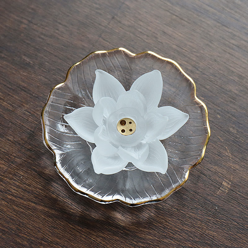 ATELIER-TIBET – Porte-Encens Lotus Blanc en Cristal Liuli – Méditation & Sérénité