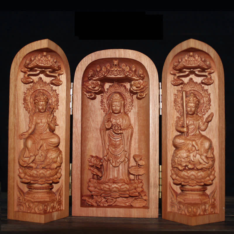 ATELIER-TIBET Autel de décoration pour la maison en bois de cerisier Bouddha Kwan Yin Avalokitesvara Compassion