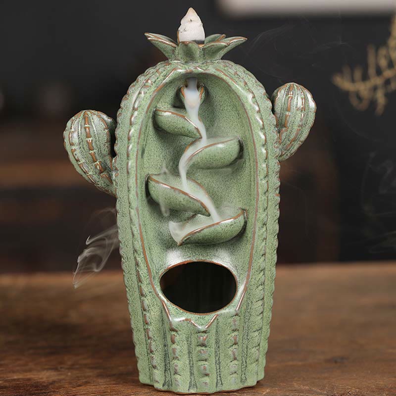 ATELIER-TIBET – Porte-Encens Cactus à Reflux en Céramique 12,5 cm Relaxation