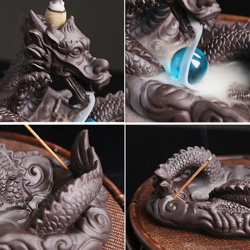 ATELIER-TIBET – Brûleur Dragon Argile Pourpre – Symbole de Chance et Protection