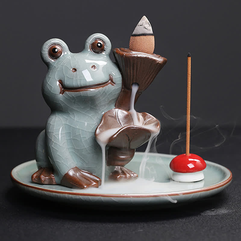 ATELIER-TIBET Brûleur d’Encens Céramique Grenouille de Méditation Zen