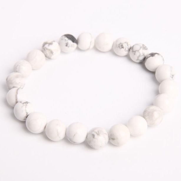 ATELIER-TIBET – Bracelet en Howlite Naturelle 8 mm, Perles Polies Artisanales