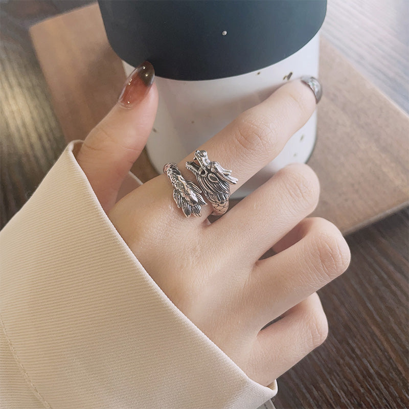 ATELIER-TIBET – Bague Force du Dragon en Argent Sterling 925 – Anneau Ajustable Symbolique Unisexe
