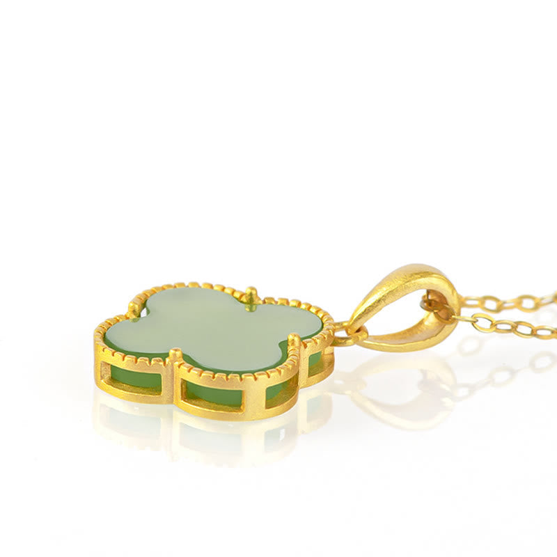 ATELIER-TIBET – Collier Trèfle Porte-Bonheur en Jade Hetian & Argent Sterling 925