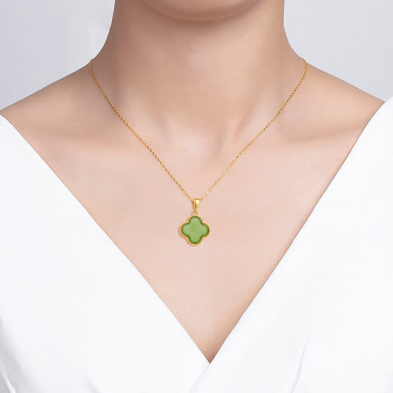 ATELIER-TIBET – Collier Trèfle Porte-Bonheur en Jade Hetian & Argent Sterling 925