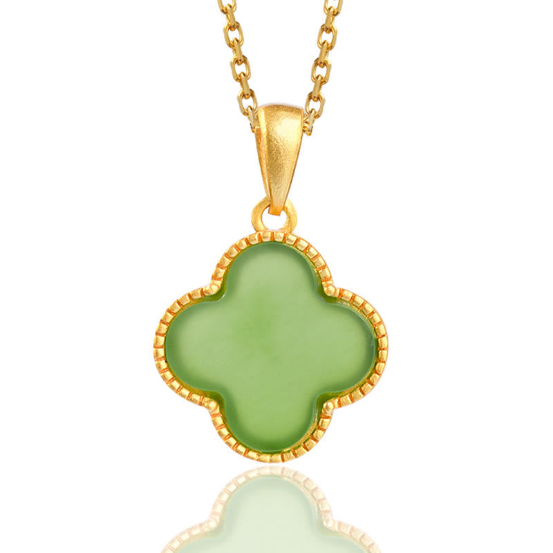ATELIER-TIBET – Collier Trèfle Porte-Bonheur en Jade Hetian & Argent Sterling 925