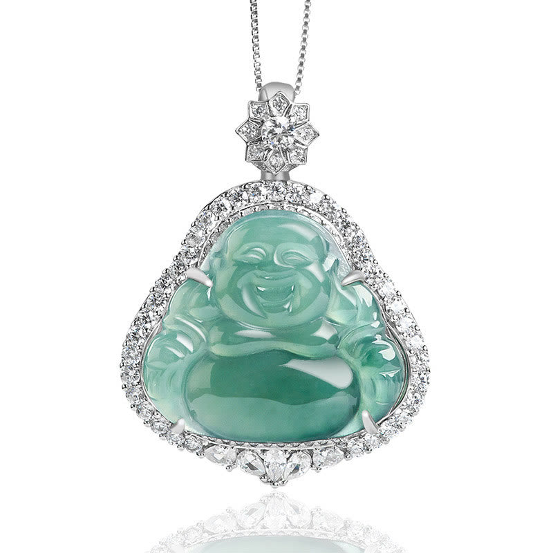 ATELIER-TIBET – Collier Bouddha Rieur en Jade Naturel & Argent Sterling 925