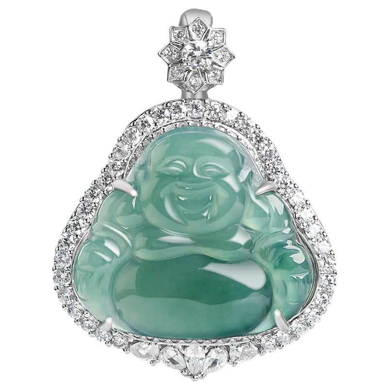 ATELIER-TIBET – Collier Bouddha Rieur en Jade Naturel & Argent Sterling 925