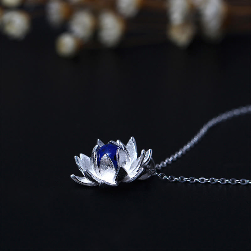 ATELIER-TIBET Collier Lotus Argent 925 & Lazurite – Clarté & Sérénité