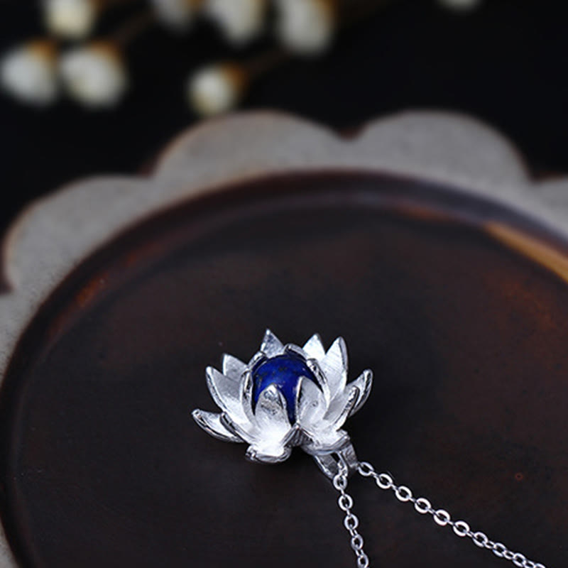 ATELIER-TIBET Collier Lotus Argent 925 & Lazurite – Clarté & Sérénité