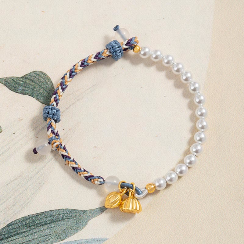 ATELIER-TIBET Bracelet Lotus Perle & Calcédoine Argent 925 – Pureté & Harmonie