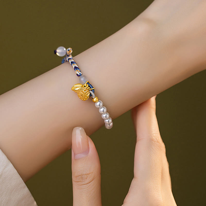 ATELIER-TIBET Bracelet Lotus Perle & Calcédoine Argent 925 – Pureté & Harmonie