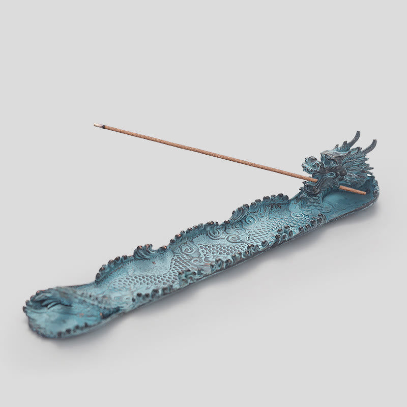 ATELIER-TIBET Brûleur d'encens en alliage de force de dragon de bon augure avec Buddha Stones