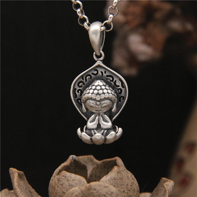 ATELIER-TIBET Collier Bouddha & Lotus en Argent 999 – 45 cm