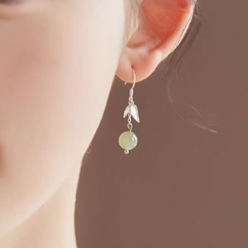ATELIER-TIBET – Boucles d’Oreilles Pendantes Bambou en Jade Hetian Naturel & Argent 999
