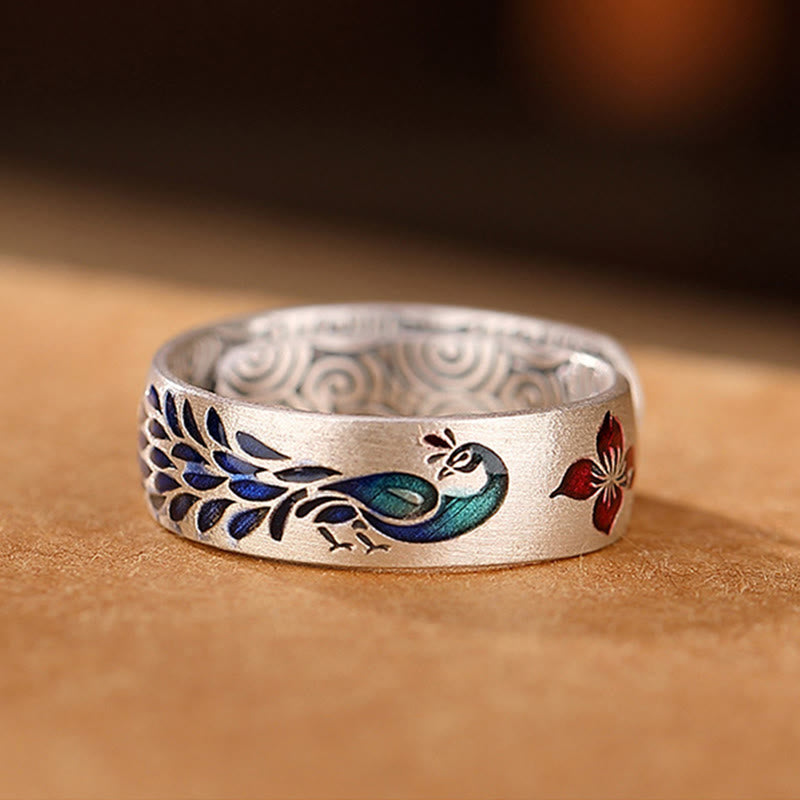ATELIER-TIBET Bague Lotus & Paon Argent 999 – Fortune & Élégance