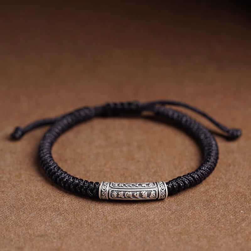 ATELIER-TIBET Bracelet Om Mani Padme Hum Argent 999 & Corde 5mm – Protection & Stabilité