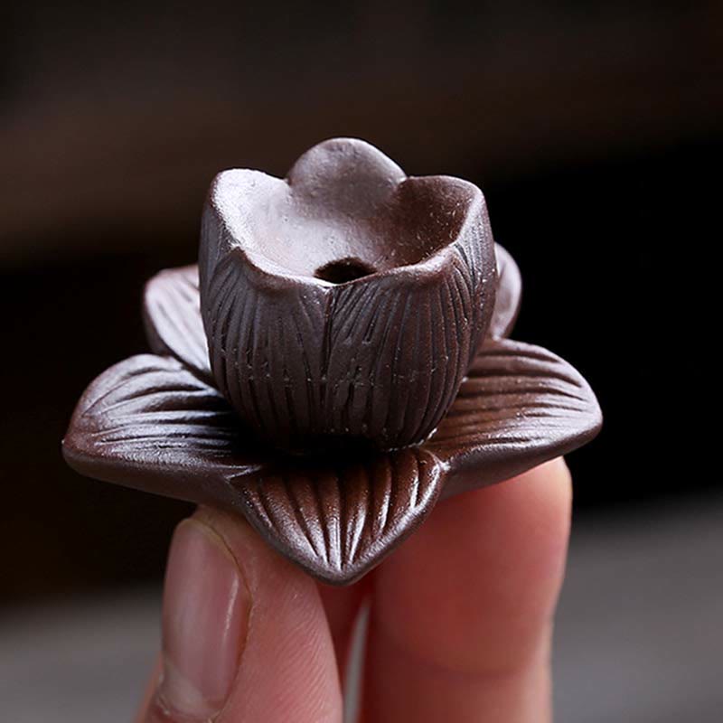 ATELIER-TIBET Brûleur d'encens à reflux spirituel carré en céramique en forme de fleur de prunier et de lotus