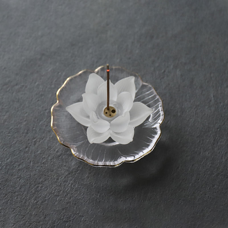 ATELIER-TIBET – Porte-Encens Lotus Blanc en Cristal Liuli – Méditation & Sérénité