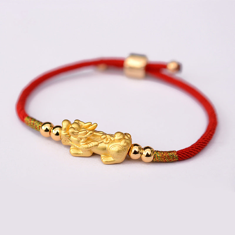 ATELIER-TIBET – Bracelet Pixiu Luck en Fil Rouge ou Noir & Plaqué Or 24 Carats | Abondance & Protection Symbolique
