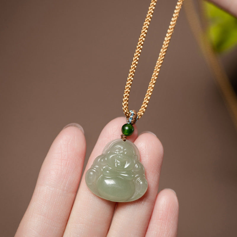 ATELIER-TIBET Collier Jade Lotus & Bouddha Rieur – 75 cm