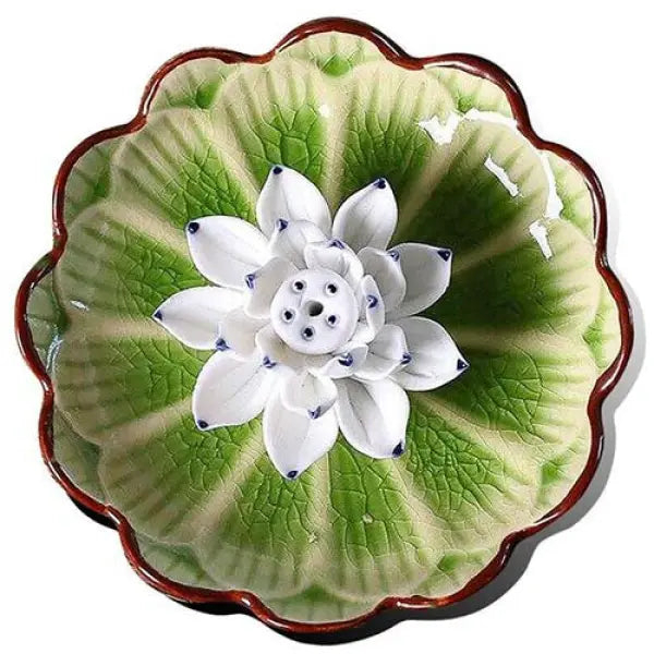ATELIER-TIBET – Porte-Encens Lotus Sacré en Céramique Émaillée
