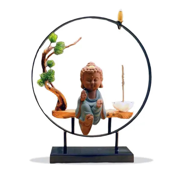 ATELIER-TIBET – Brûleur d’Encens Bouddha Zen avec Support Circulaire