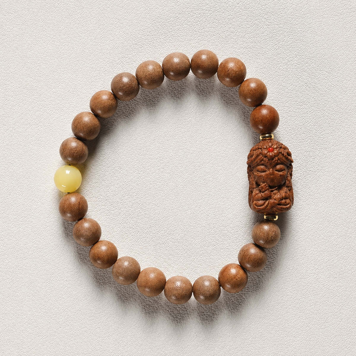 Bracelet Mala Tara en Bois de Santal Ancien & Pierres Naturelles – Perles ~8 mm