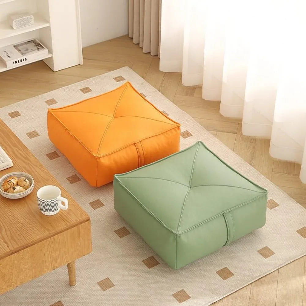 ATELIER-TIBET – Coussin de Sol Japonais Carré en Cuir PU & Particules EPS – 40 × 40 × 15 cm