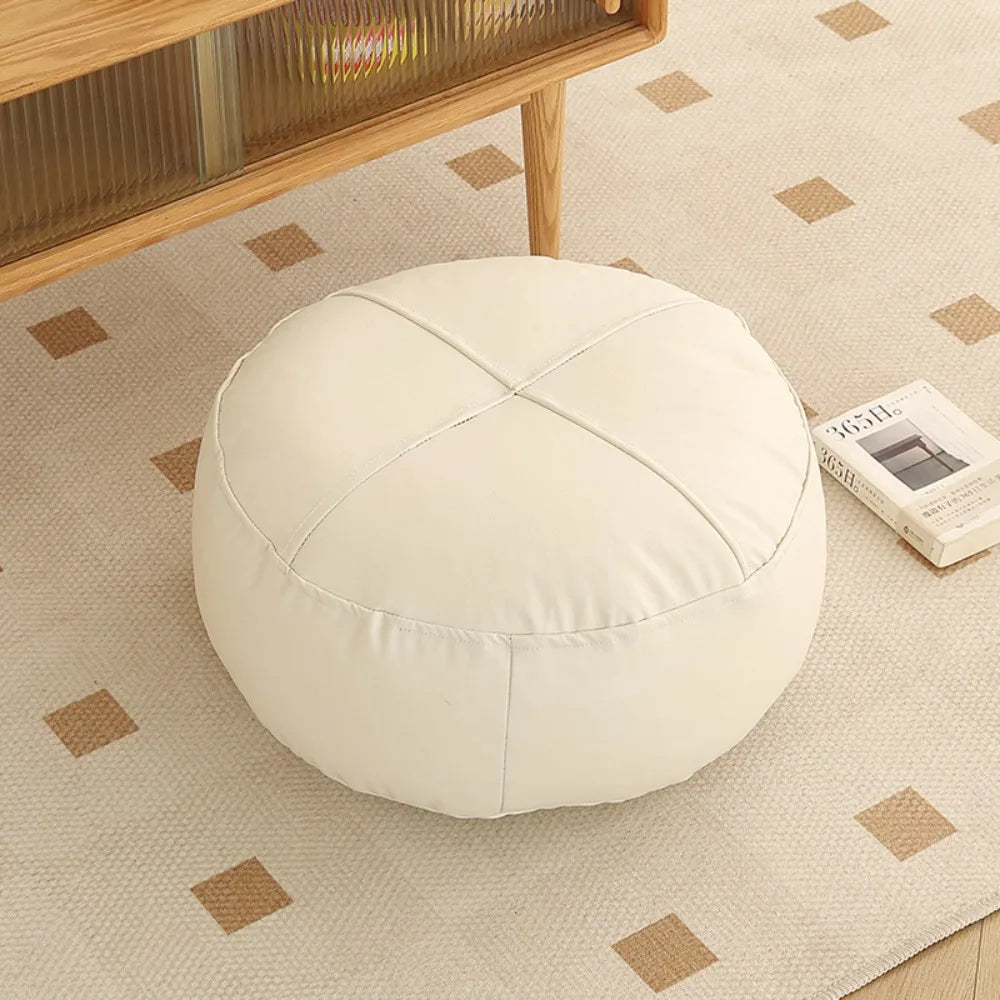 ATELIER-TIBET – Coussin de Sol Rond Japonais en Cuir PU & Particules EPS – 40 × 15 cm