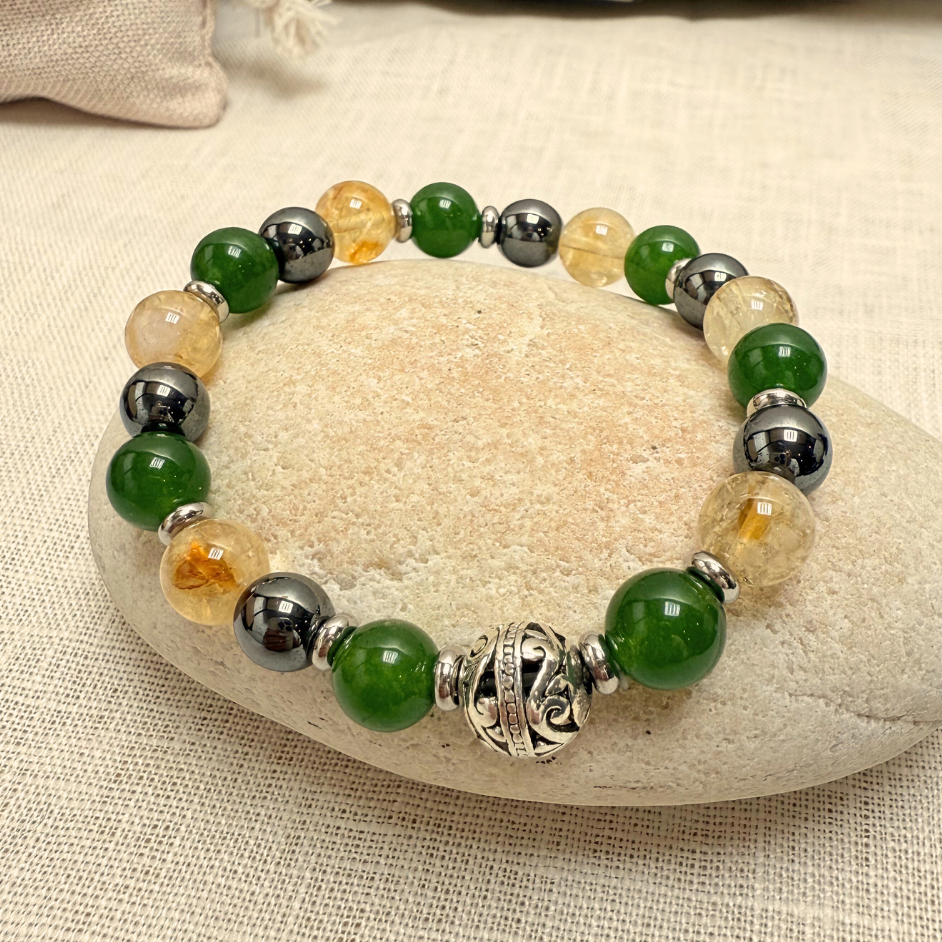 ATELIER-TIBET – Bracelet Premium Chance Suprême en Jade, Citrine & Hématite