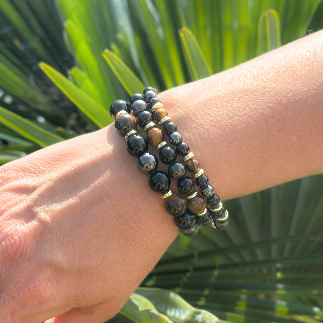 ATELIER-TIBET – Bracelet Confiance & Protection en Oeil de Tigre, Hématite & Onyx