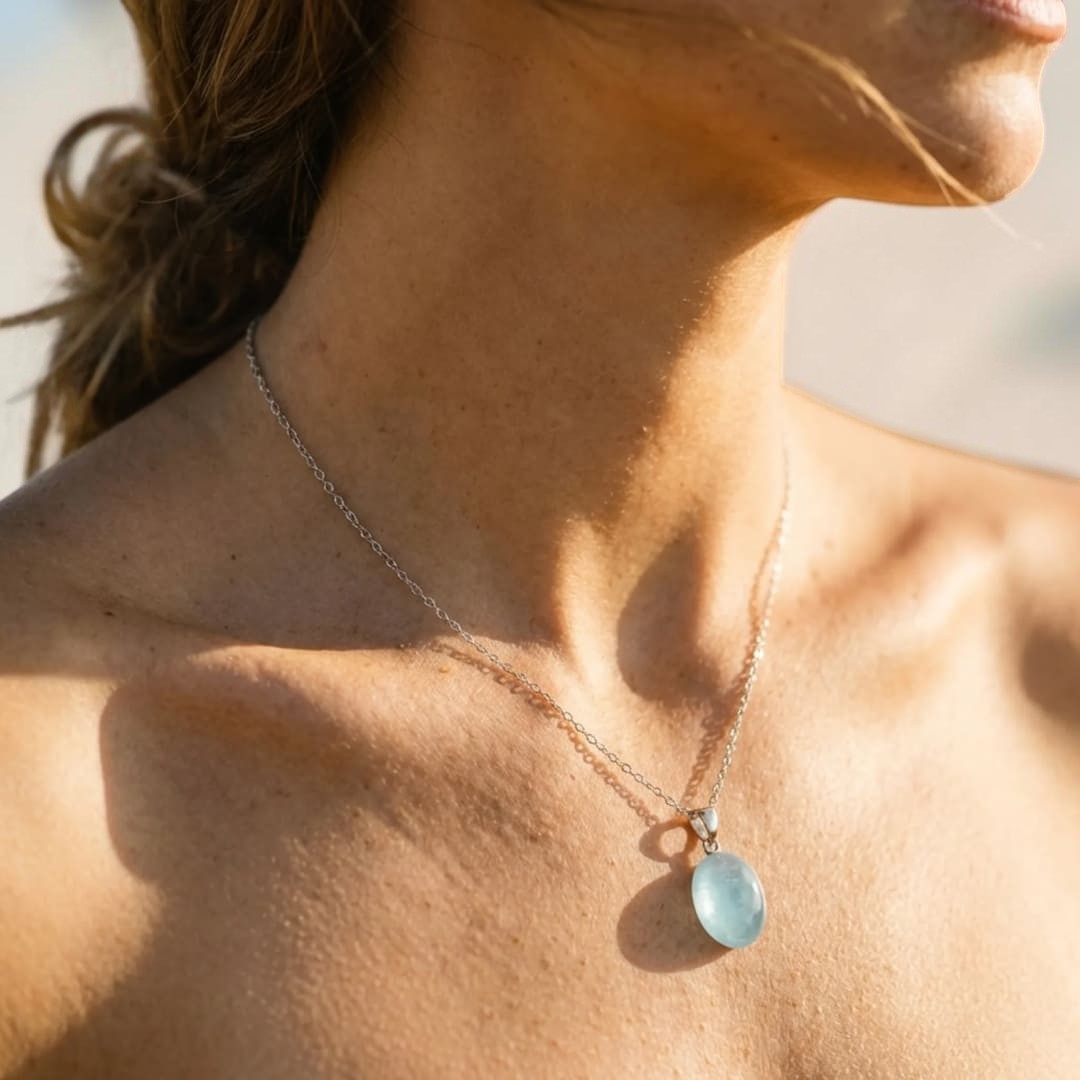 ATELIER-TIBET – Pendentif Calme Profond en Aigue-Marine & Argent