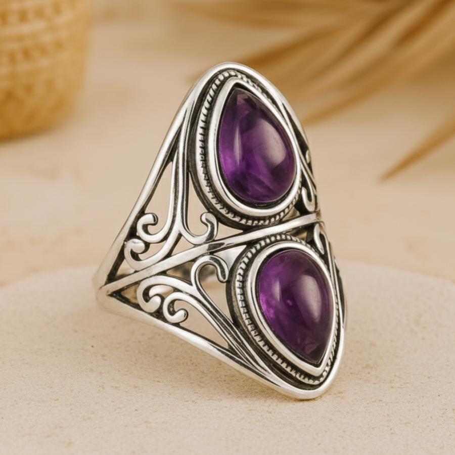 ATELIER-TIBET – Bague Esprit Intuitif en Améthyste & Argent Sterling 925