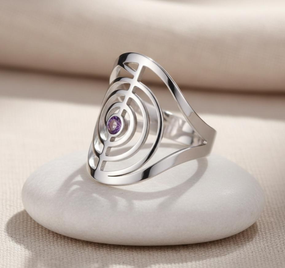 ATELIER-TIBET – Bague Cho Ku Rei Ajustable en Acier Inoxydable & Zircon Violet