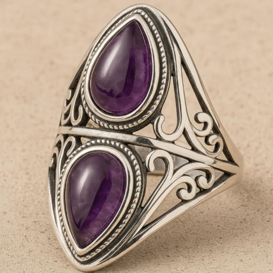 ATELIER-TIBET – Bague Esprit Intuitif en Améthyste & Argent Sterling 925