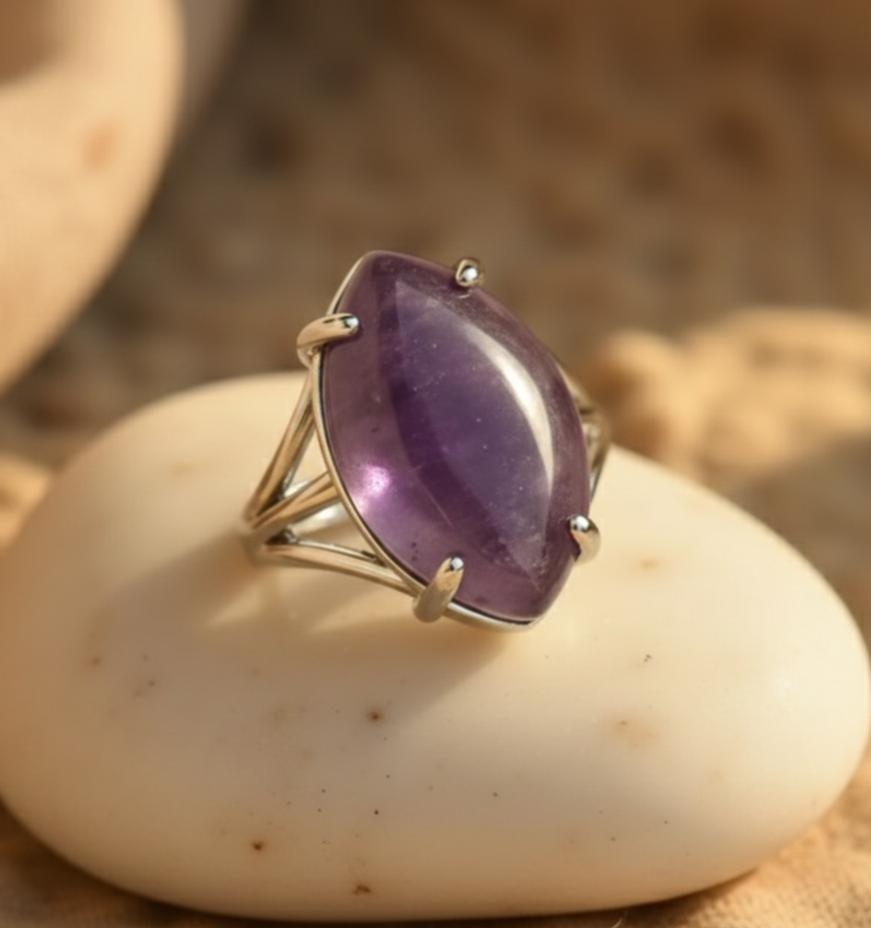 ATELIER-TIBET – Bague Vision en Pierre Naturelle & Acier Inoxydable Ajustable