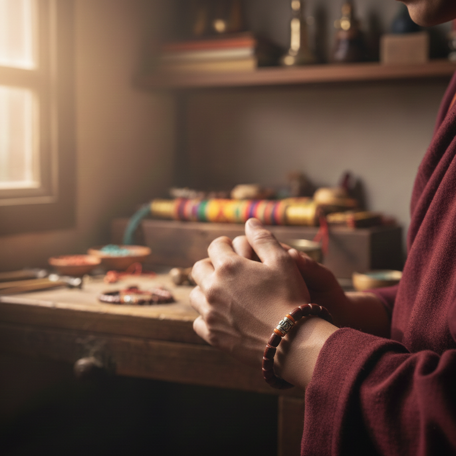ATELIER-TIBET Bracelet Tibétain Bois en Santal Rouge