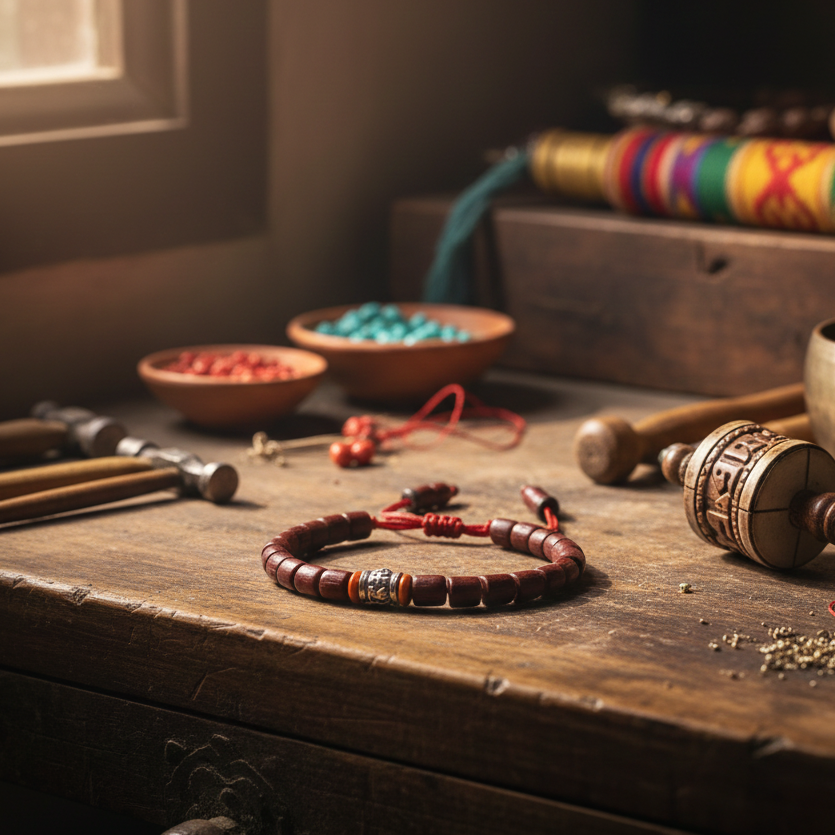 ATELIER-TIBET Bracelet Tibétain Bois en Santal Rouge