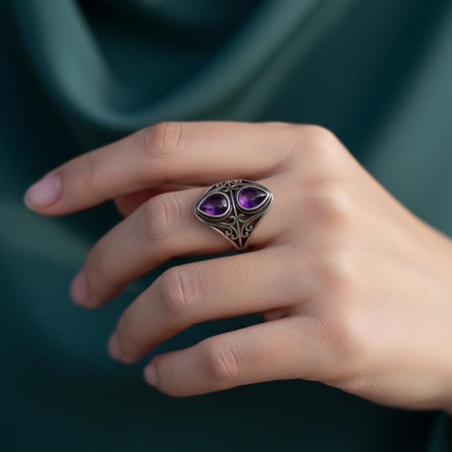 ATELIER-TIBET – Bague Esprit Intuitif en Améthyste & Argent Sterling 925