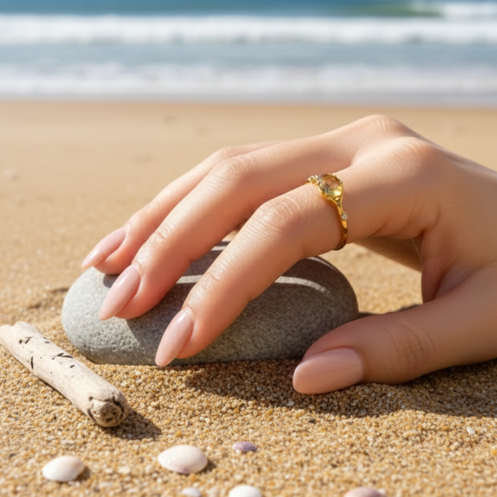 ATELIER-TIBET – Bague Citrine “Rayon de Joie” – Pierre naturelle & plaqué or