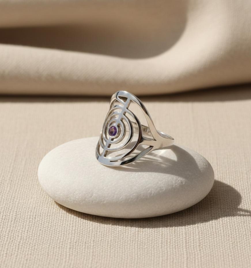 ATELIER-TIBET – Bague Cho Ku Rei Ajustable en Acier Inoxydable & Zircon Violet