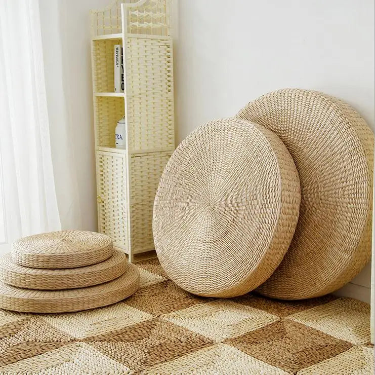 ATELIER-TIBET — Coussin Tatami Japonais Artisanal en Paille Naturelle | Assise Zen Traditionnelle