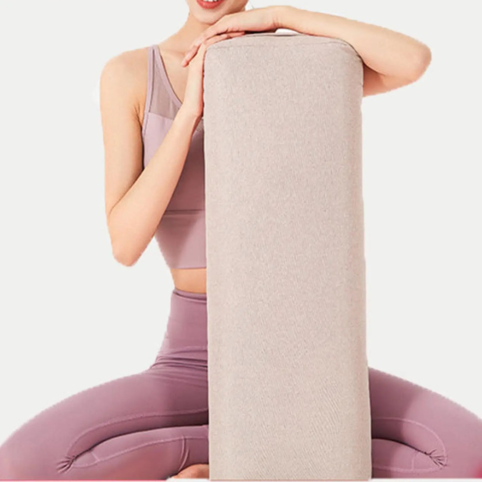 ATELIER-TIBET – Bolster de Yoga Rectangulaire Beige en Polyester avec Revêtement Éponge