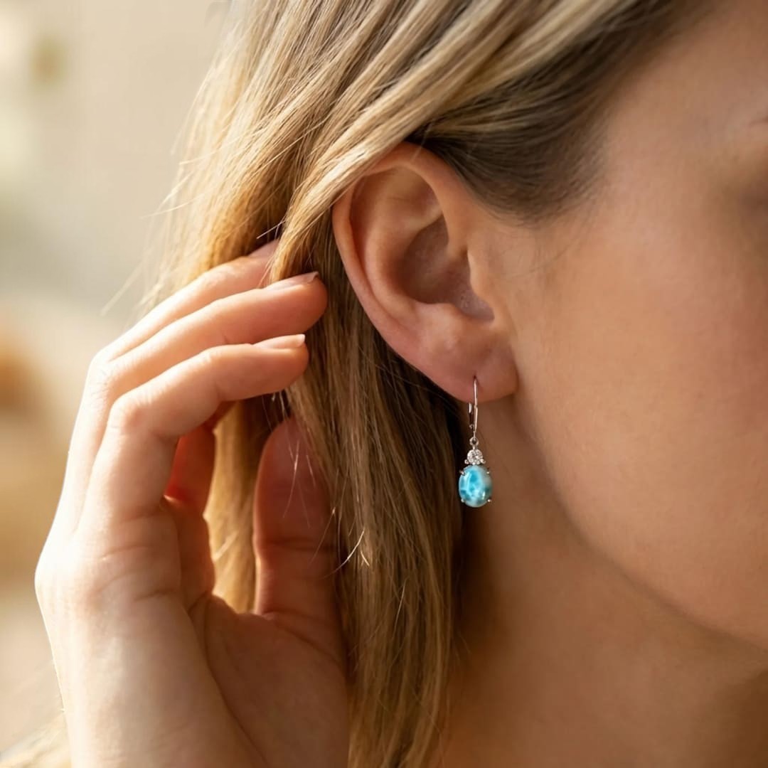 ATELIER-TIBET – Boucles d’Oreilles Sérénité Océane en Larimar