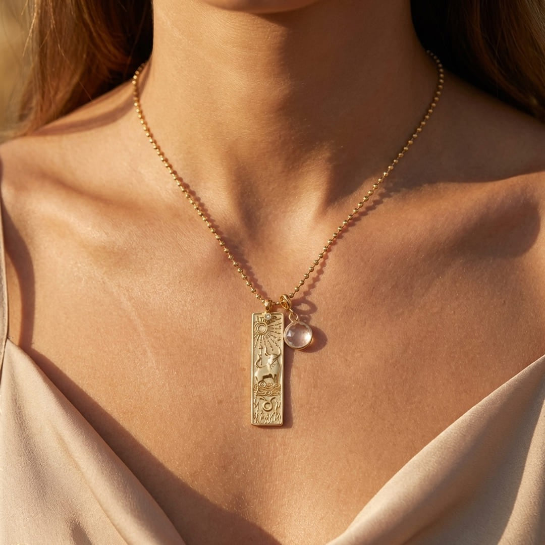 ATELIER-TIBET – Collier Rectangle - Signe Astrologique et sa Pierre Naturelle