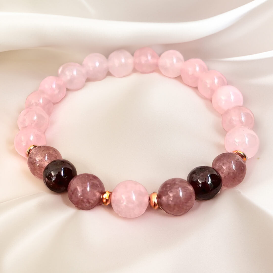 ATELIER-TIBET – Bracelet Amour Infini en Quartz Rose, Grenat & Quartz Fraise