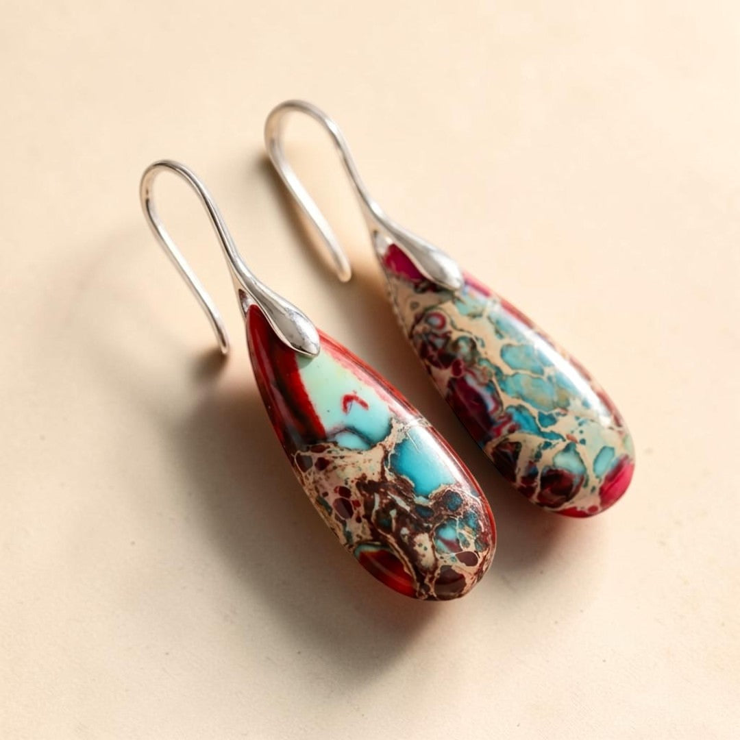 ATELIER-TIBET – Boucles d'Oreilles Larmes en Jaspe