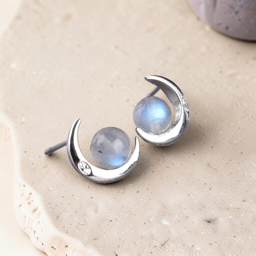 ATELIER-TIBET – Boucles d'Oreilles Lunes Mystiques en Labradorite & Argent